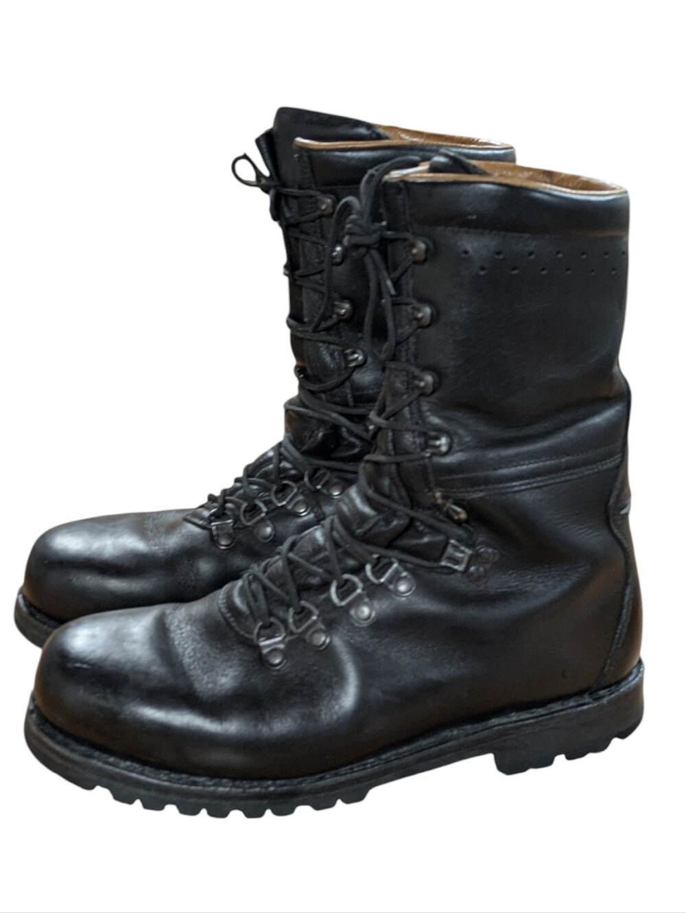 Volkol Heereseigentum Black Leather Austrian Military Combat Boots Size 43/8